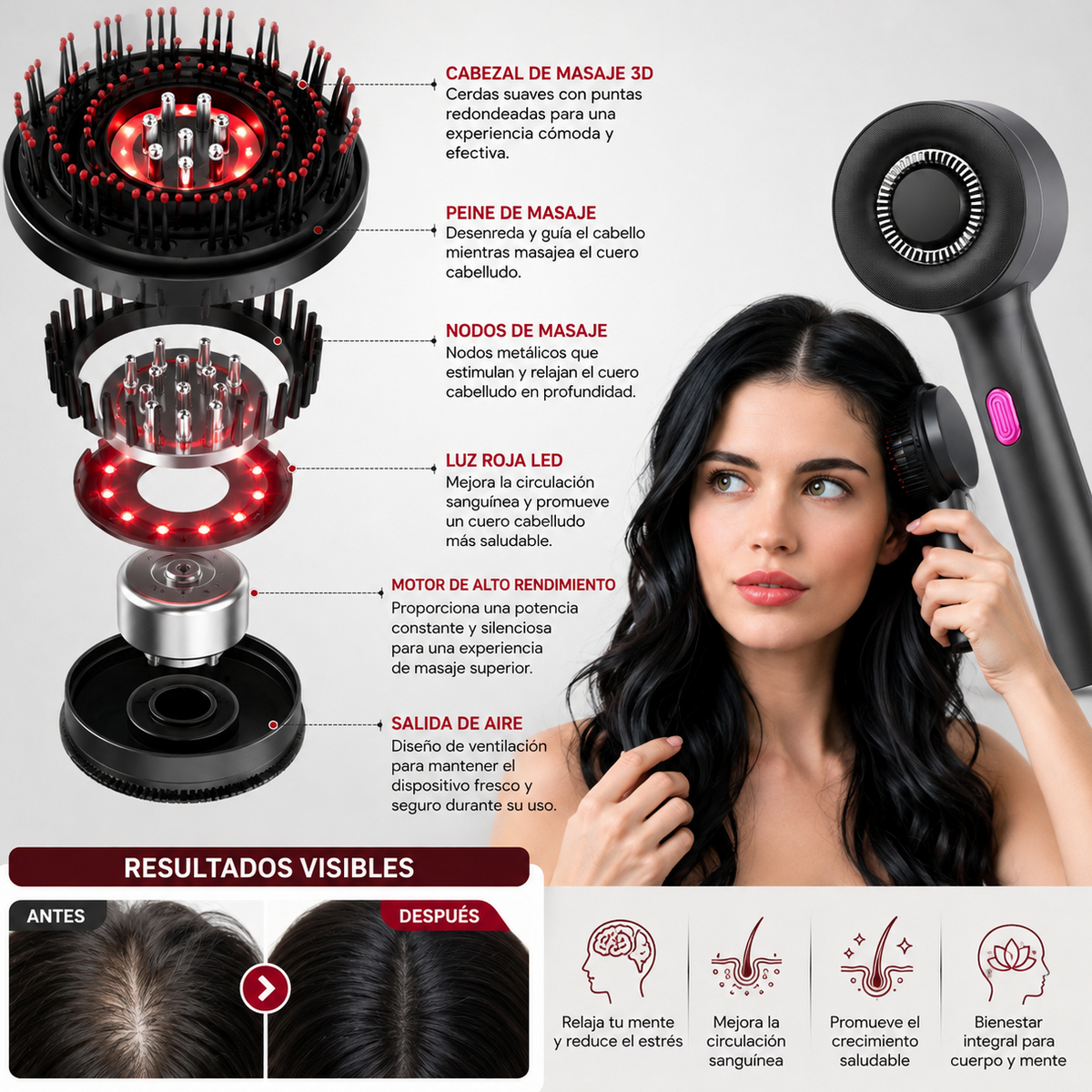 ScalpGlow™ — Cepillo Masajeador Capilar 3D