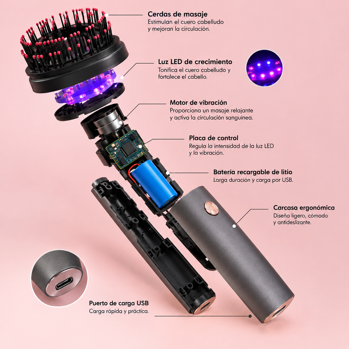 ScalpGlow™ — Cepillo Masajeador Capilar 3D
